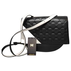 NWT HEIRLOOM BLACK AND WHITE HALF MOON LEATHER CROSSBODY‎